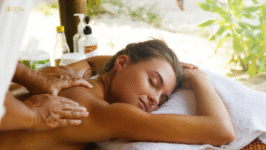 Woman enjoying oil massage on a massage table